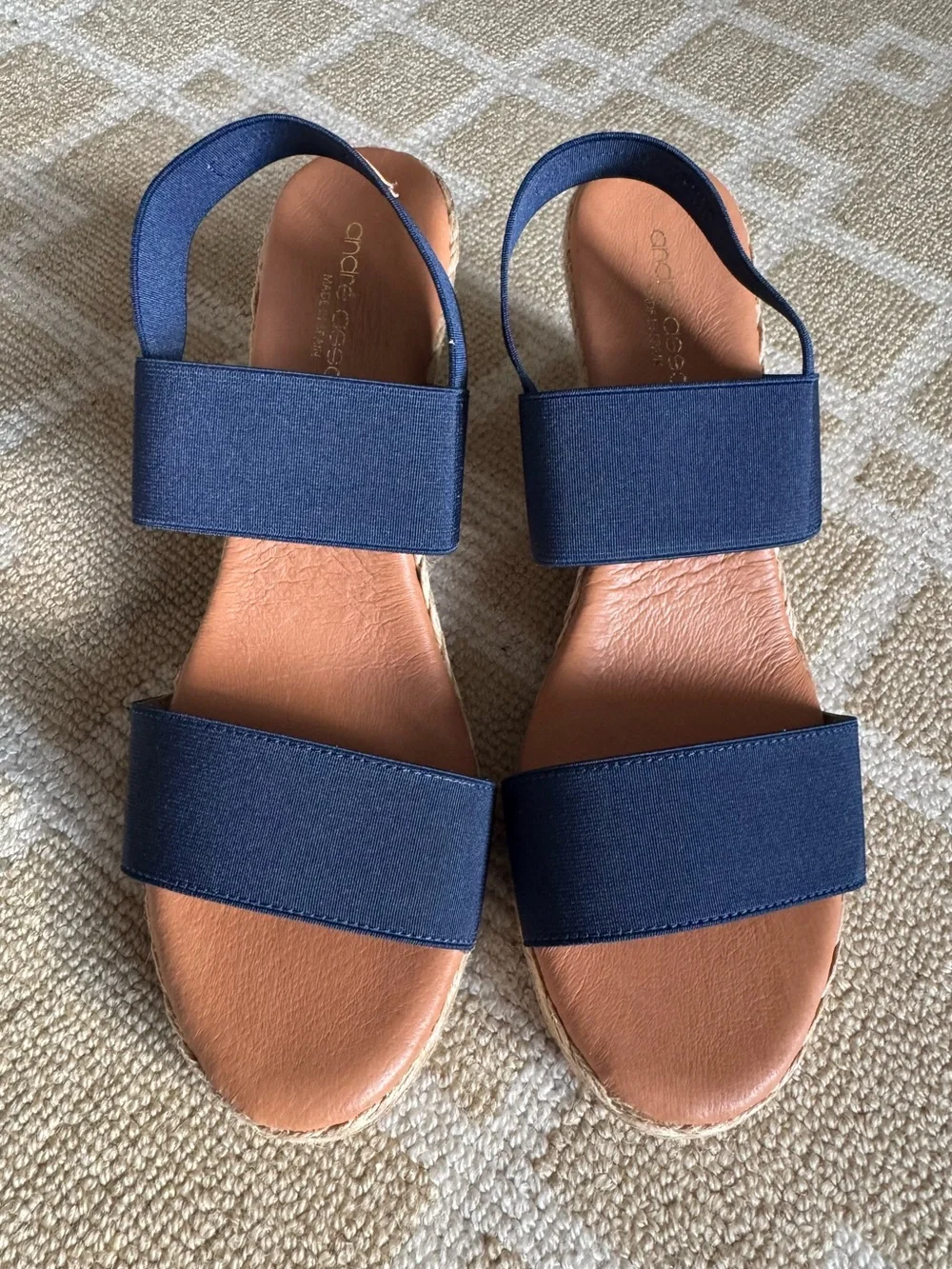 Andre Assous Allison Espadrille Wedge Sandals Navy Elastic Size 11